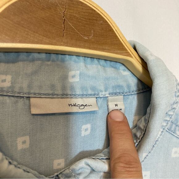 Halogen Tencel Lyocell Soft Denim Button Up Double Breasted Pockets Shirt Top - Picture 2 of 8